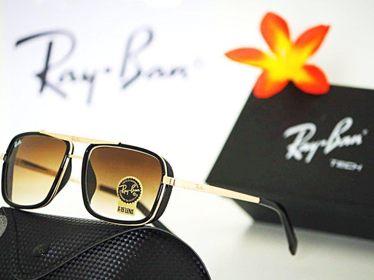 Ray-Ban New Stylish Brown Shade & Gold 4413 Square Causal Latest Master Pcs Sunglass For Unisex.