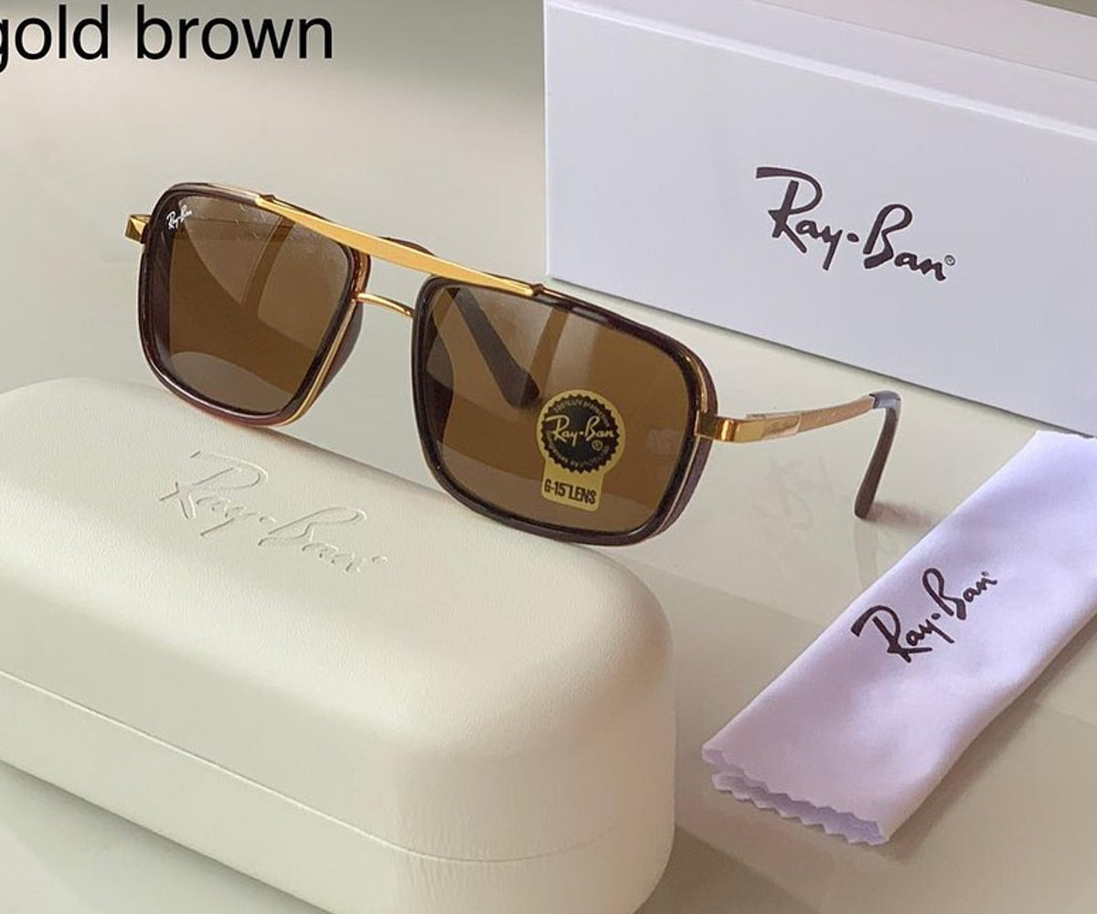 Ray-Ban RB Stylish Super Hit Brown & Gold 4413 Square Causal Latest Master Pcs Sunglass For Unisex.