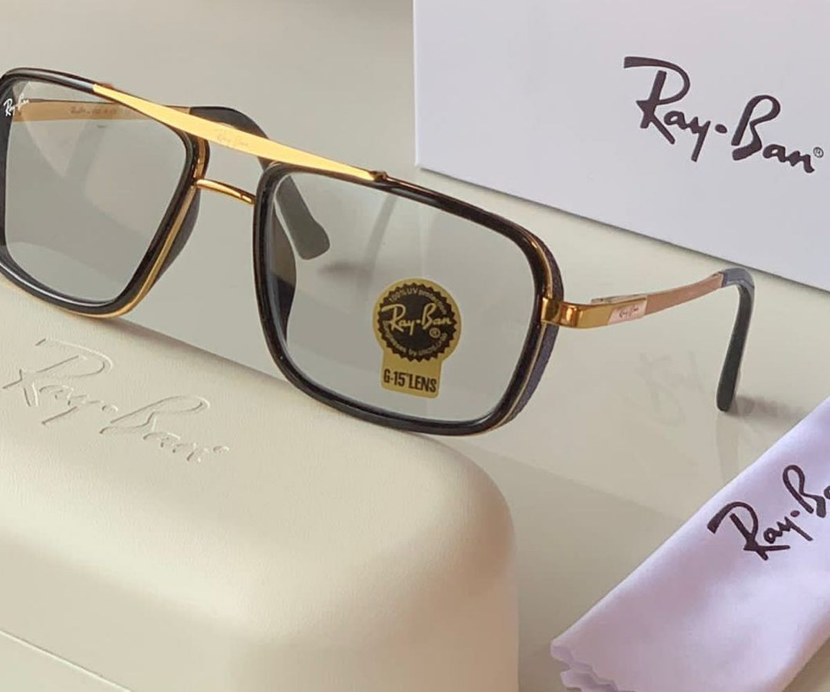 Ray-Ban RB Stylish Super Hit Clear & Gold 4413 Square Causal Latest Master Pcs Sunglass For Unisex.