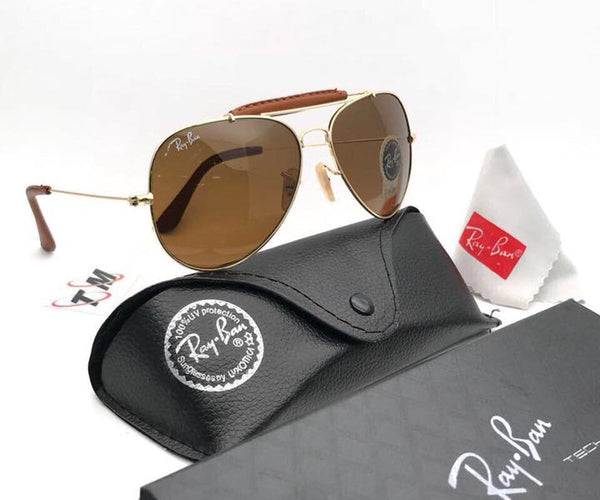 RB New Stylish Design Brown & Gold 3422 Fancy Aviator Bridge Master Pcs Sunglasses For Men.