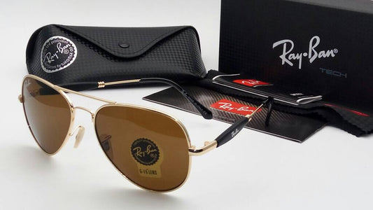 Ray-Ban Stylish New Oval Shape Brown & Gold 3517 Sunglasses For Men.