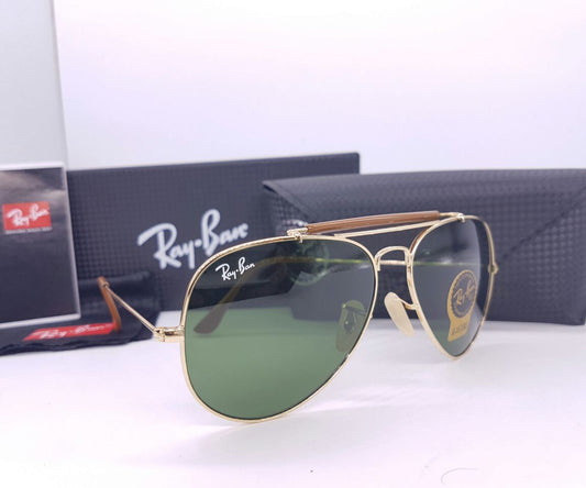 RB New Stylish Design Green & Gold 3422 Fancy Aviator Bridge Master Pcs Sunglasses For Men.