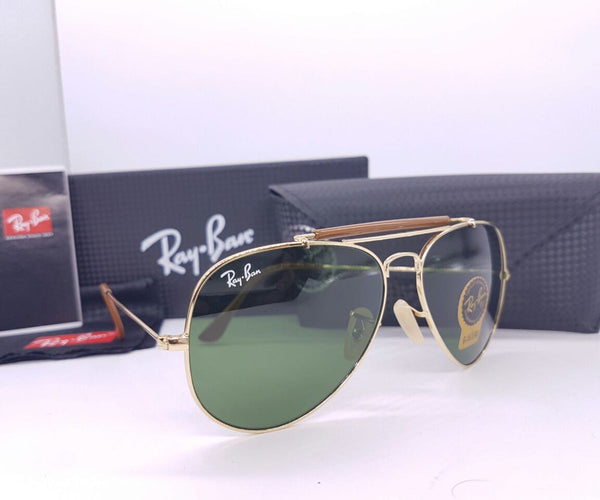 RB New Stylish Design Green & Gold 3422 Fancy Aviator Bridge Master Pcs Sunglasses For Men.