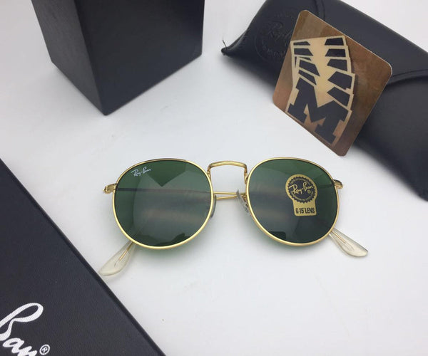 RB Ray-Ban New Fancy Design Stylish Green & Gold 3447 Round Master Pcs Sunglass For Men