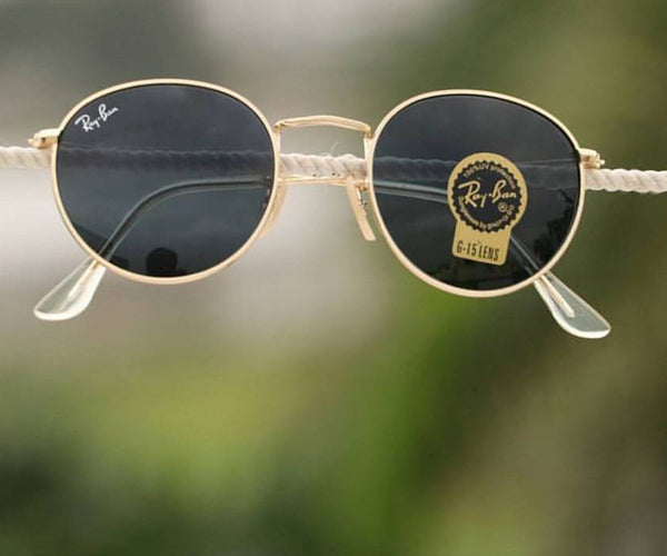 RB Ray-Ban New Fancy Design Stylish Black & Gold 3447 Round Master Pcs Sunglass For Men