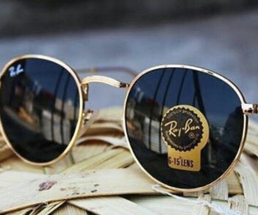 RB (Ray-Ban) New Stylish Black & Gold 3447 Round Master Pcs Sunglasses For Men