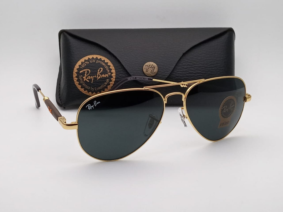 RB (Ray-Ban) New Stylish Black & Gold 3517 Oval Trendy Hot Favorite Vintage Master Pcs Sunglass For Unisex.