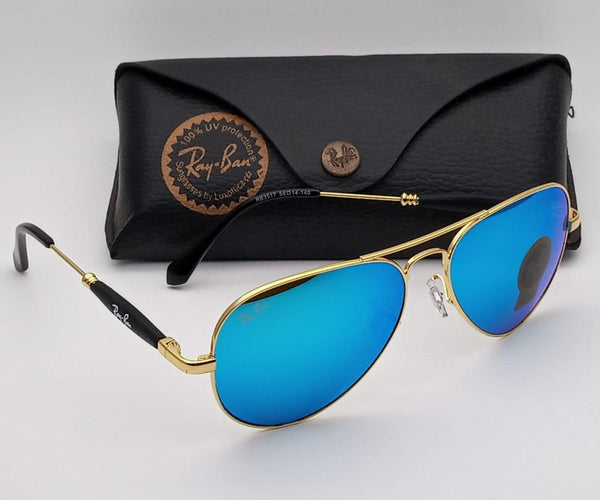 RB New Stylish Design Aqua Blue & Gold 3517 Unique Model Master Pcs Sunglasses For Men and Women.