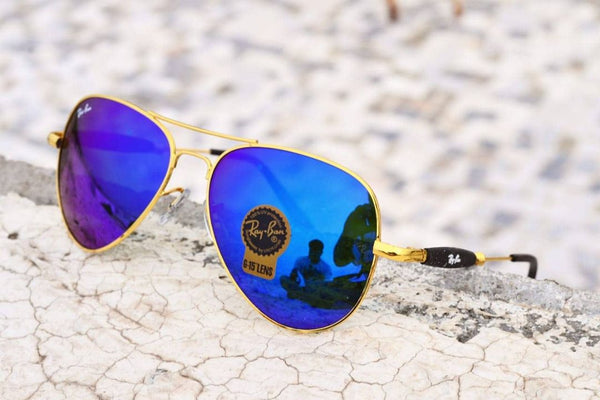 RB Ray-Ban New Fashion Arrival Blue & Gold 3517 Oval Trendy Hot Favorite Master Pcs Sunglasses For Everyone.
