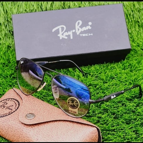 Ray-Ban Stylish New Oval Shape Blue Shade & Black 3517 Sunglasses For Men.