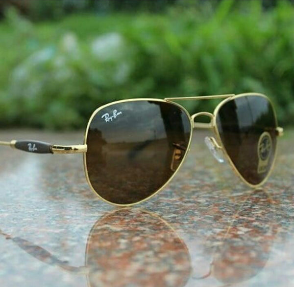 Ray-Ban Stylish New Oval Shape Brown & Gold 3517 Sunglasses For Men.