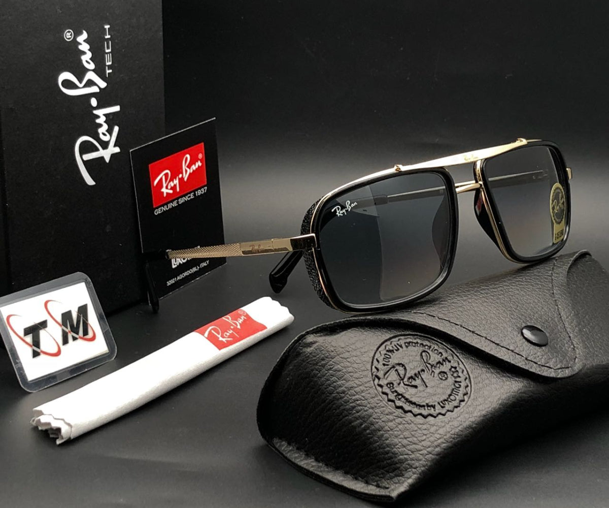 RB (Ray-Ban) New Stylish Black & Gold 4413 Square Causal Latest Master Pcs Sunglass For Unisex.