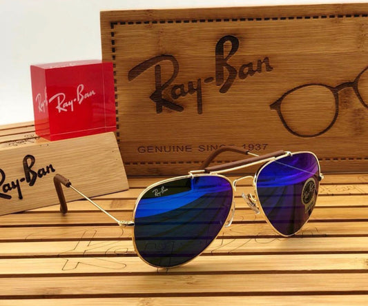 RB New Stylish Design Blue & Gold 3422 Fancy Aviator Bridge Master Pcs Sunglasses For Men.