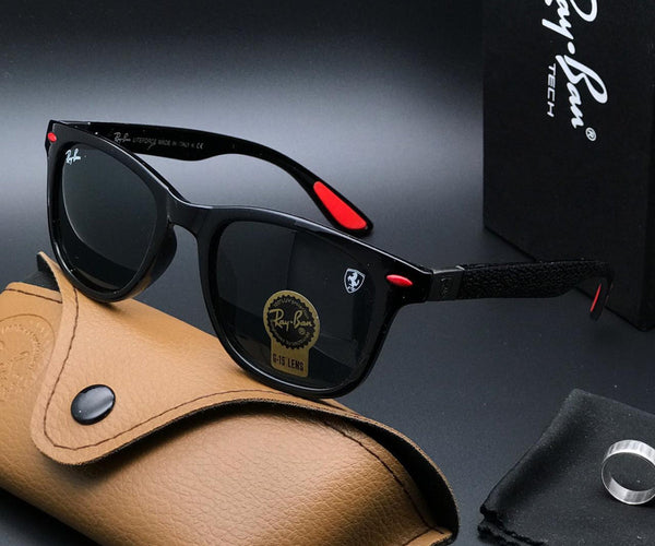 RB (Ray-Ban) New Stylish Black & Black 4195 Square Master Pcs Sunglass For Unisex