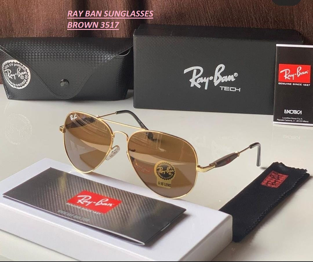 Ray-Ban Stylish New Oval Shape Brown & Gold 3517 Sunglasses For Men.