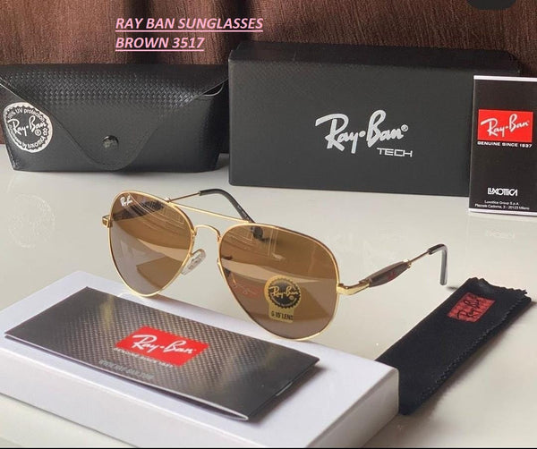 Ray-Ban Stylish New Oval Shape Brown & Gold 3517 Sunglasses For Men.