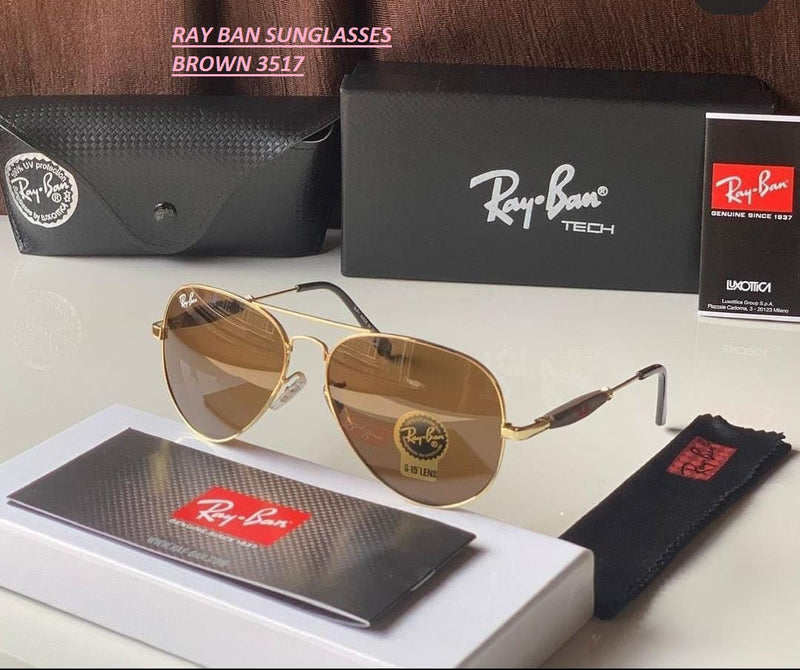 Ray-Ban Stylish New Oval Shape Brown & Gold 3517 Sunglasses For Men.