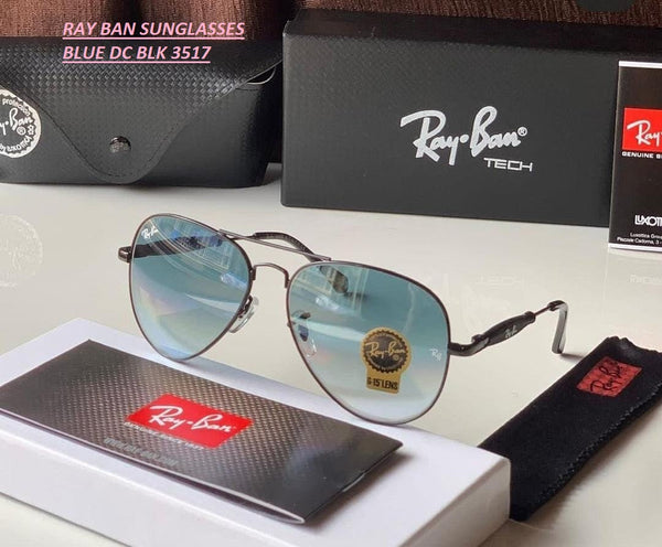 Ray-Ban Stylish New Oval Shape Blue Shade & Black 3517 Sunglasses For Men.