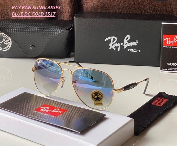 Ray-Ban Stylish New Oval Shape Blue Shade & Gold 3517 Sunglasses For Men.