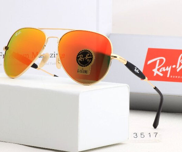 RB Ray-Ban New Stylish Orange & Gold 3517 Oval Trendy Hot Favorite Vintage Master Pcs Sunglass For Unisex.