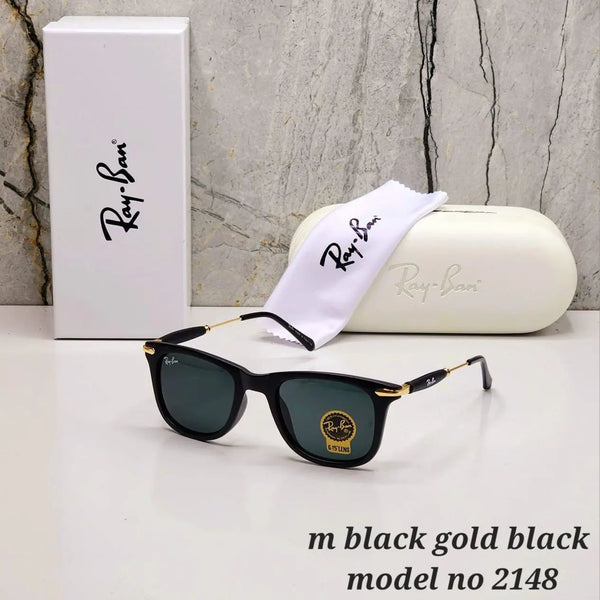 Ray-Ban New Stylish Aviator Squarer 2148 Black & Gold Model Sunglasses For Men and Women.