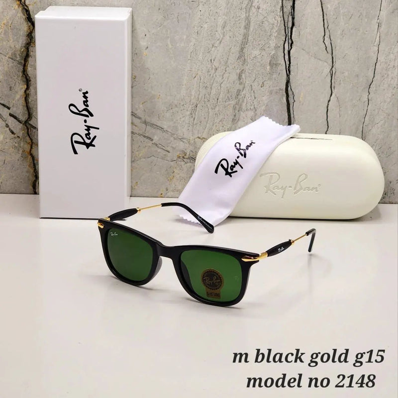 Ray-Ban New Stylish Aviator Squarer 2148 Green & Gold Model Sunglasses For Men and Women.