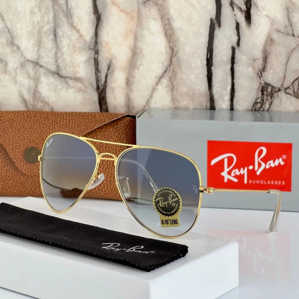 Ray-Ban New Stylish Aviator 3026 Blue Shade and Gold Sunglasses for men and women.