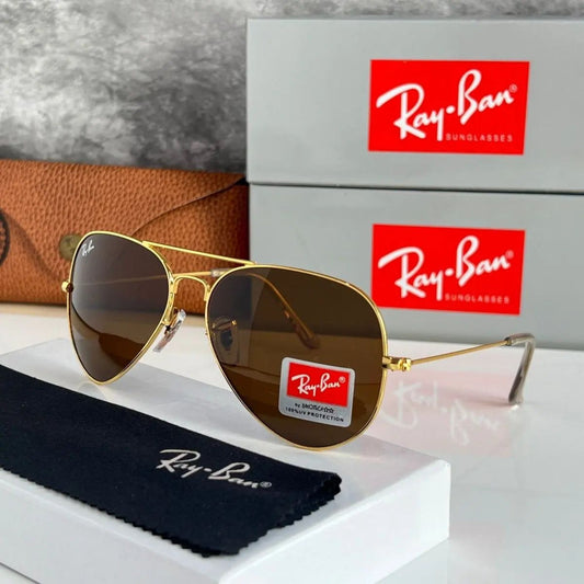 Ray-Ban New Stylish Aviator 3026 Brown and Gold Sunglasses for men and women.