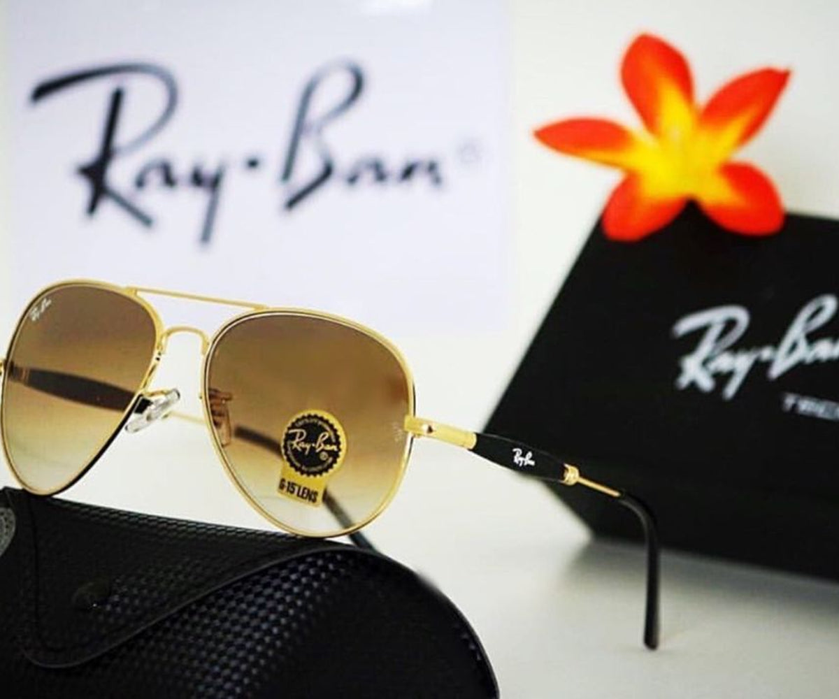 RB Ray-Ban New Fashion Arrival Brown Shade & Gold 3517 Oval Trendy Hot Favorite Master Pcs Sunglasses For Everyone.