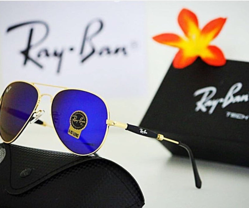 RB Ray-Ban New Fashion Arrival Blue & Gold 3517 Oval Trendy Hot Favorite Master Pcs Sunglasses For Everyone.