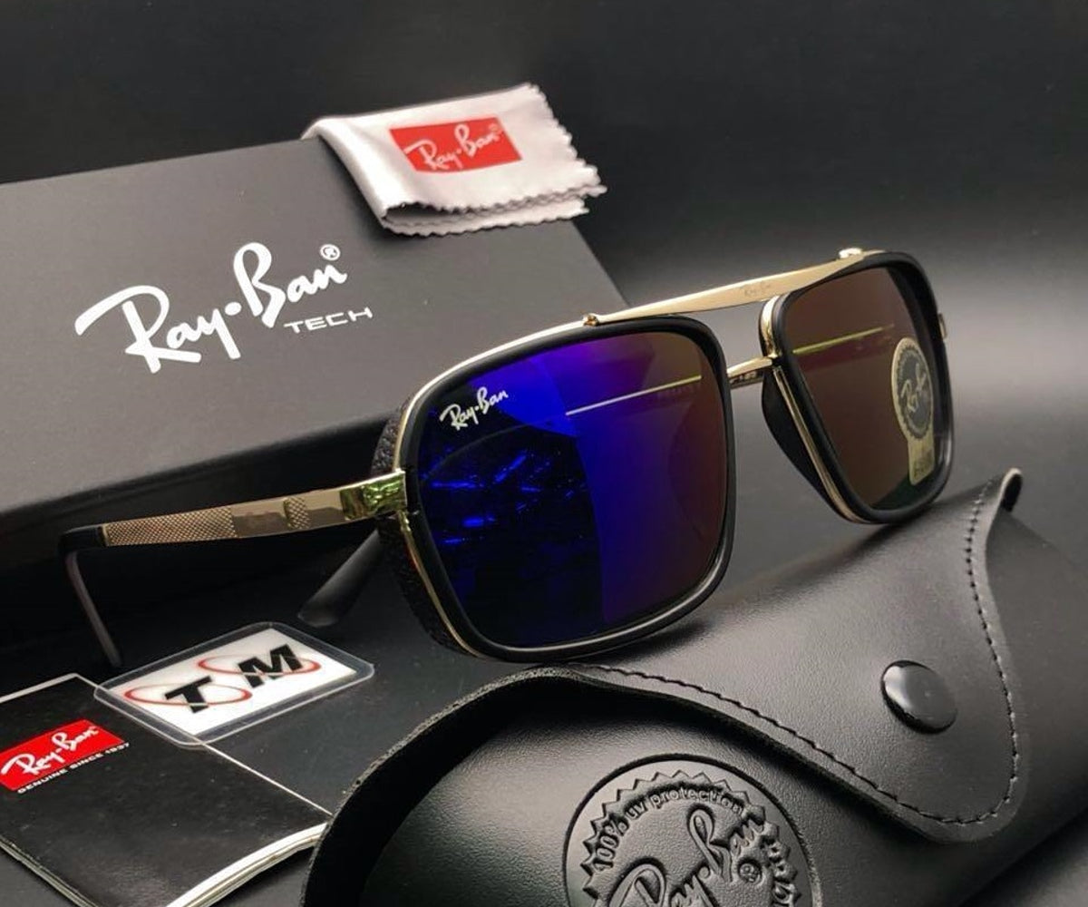 RB New Stylish Arrival Blue & Gold 4413 Master Pcs Sunglasses For Men and Women.