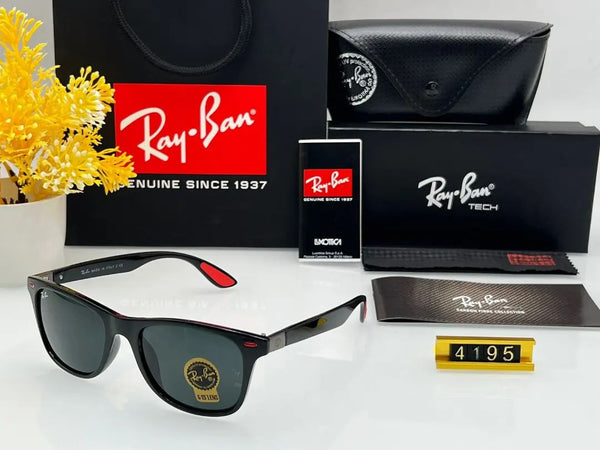 RB Ray-Ban New Stylish Square Black & Black 4195 Sunglasses.