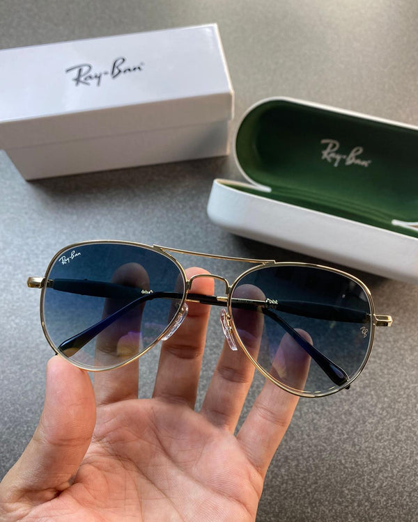 Ray-Ban Stylish New Oval Shape Blue Shade & Gold 3517 Sunglasses For Men.
